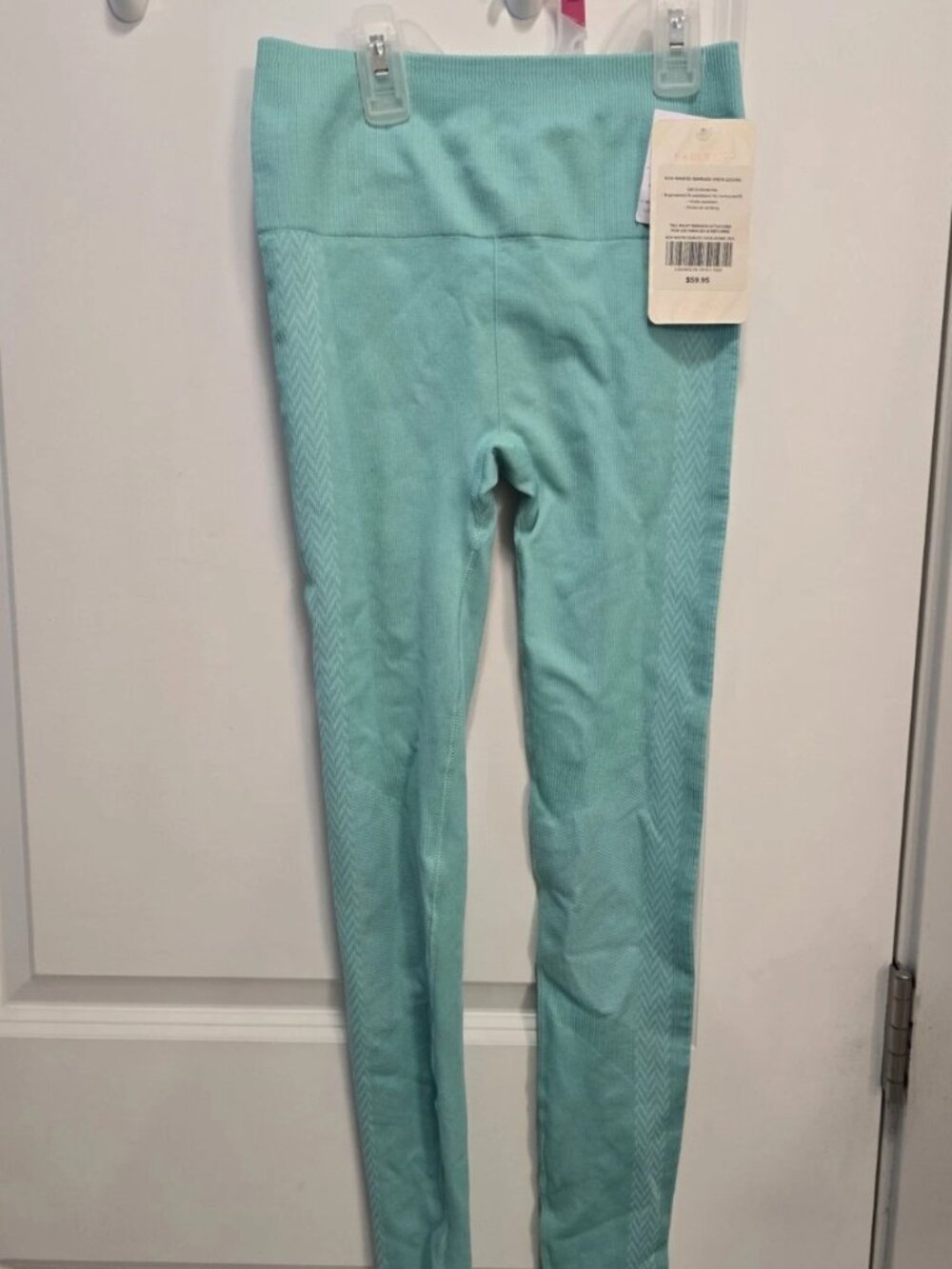 Fabletics High-Waisted Seamless Check Leggings XS Light Blue Stretch